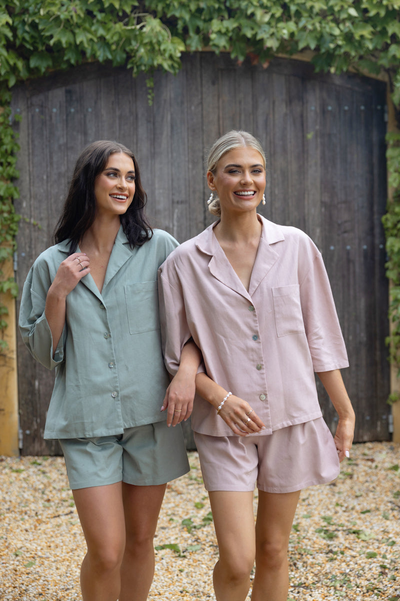 Linen Bridesmaid Pyjamas | Rose Linen Lounge Set
