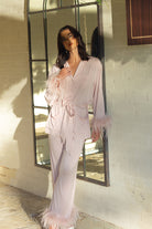 Blush feather trim pyjama set | Feather Bridal Pyjamas