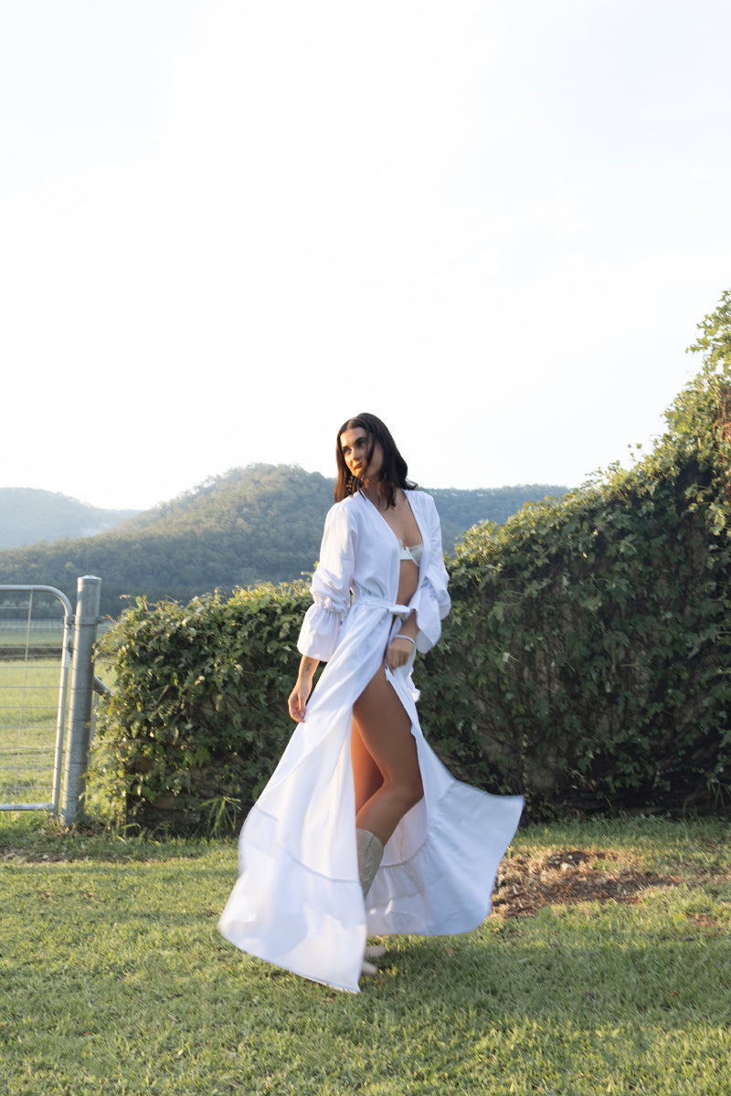 Linen Ruffle Bridal Robe | White Bride Robe