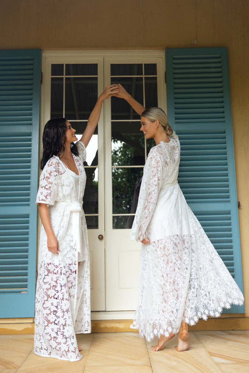 White Lace Bridal Robe | Lace Bride Robe