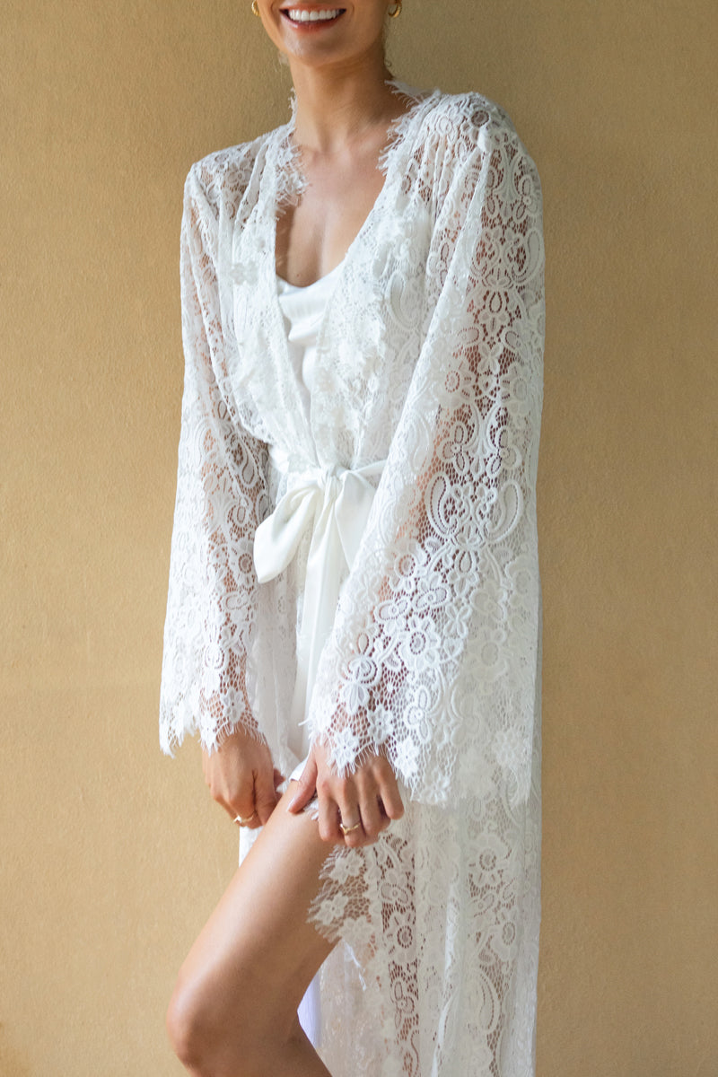 White Lace Bridal Robe | Lace Bride Robe