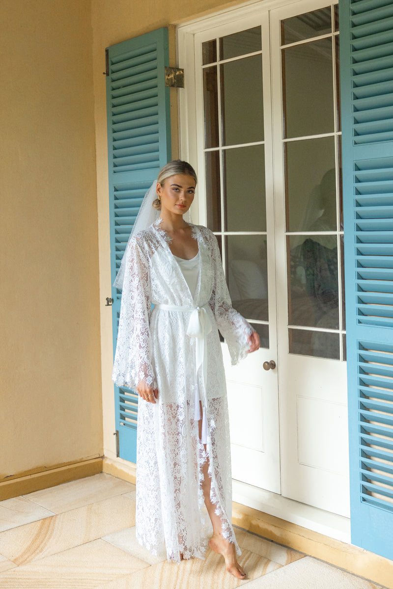 White Lace Bridal Robe | Lace Bride Robe