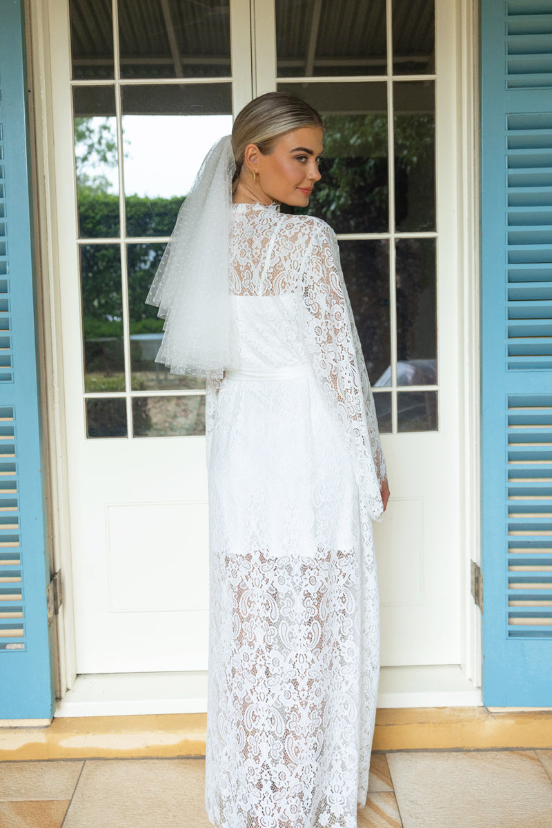 White Lace Bridal Robe | Lace Bride Robe