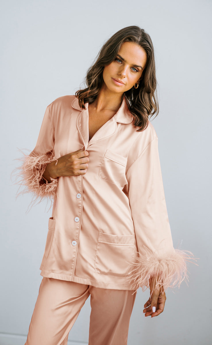 Blush Feather Trim Pyjamas Australia | Feather PJ Set