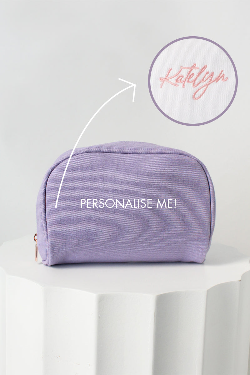 Personalised Lilac Makeup Bag | Custom Cosmetics Bag | Miss Poppy Design