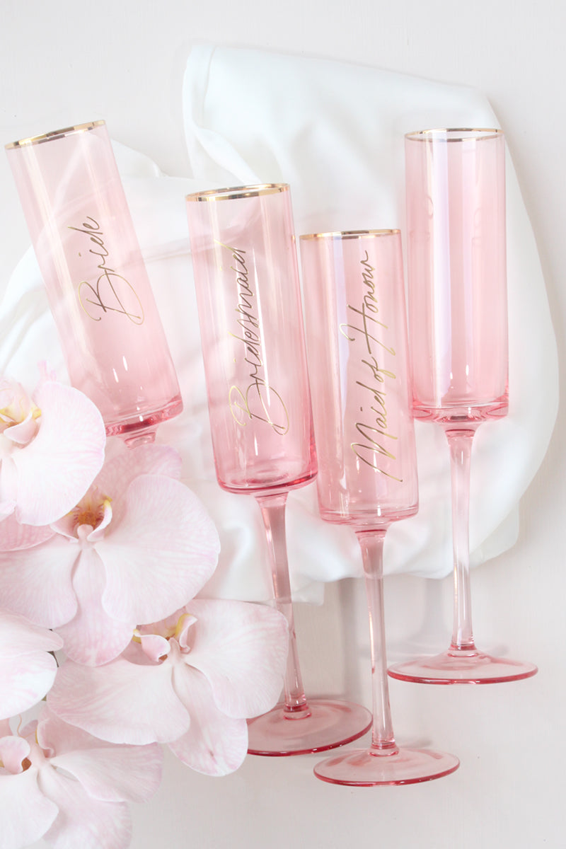 Bridal Party Flutes | Bridesmaid Glasses Australia | Pink Champagne Flutes