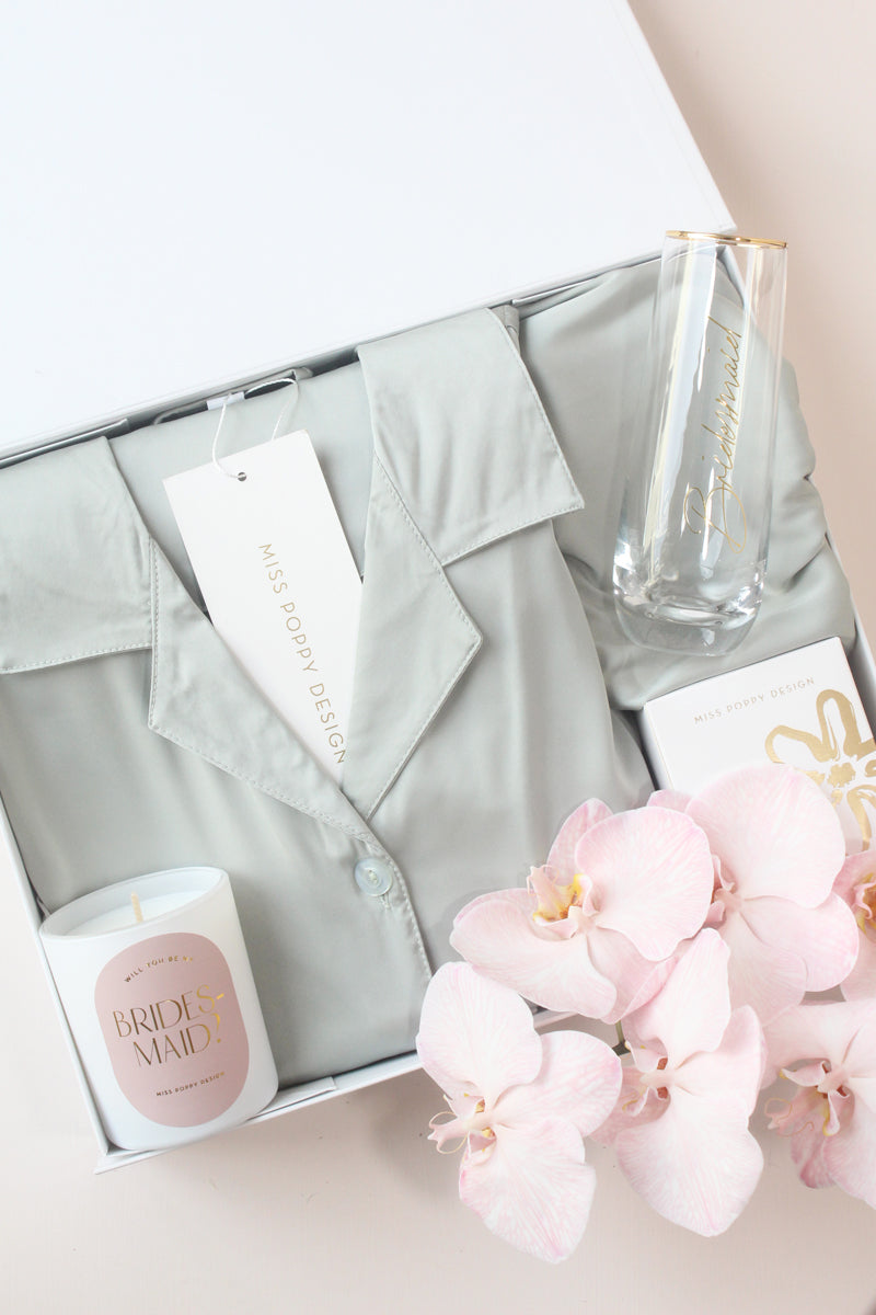 Sage Green Bridesmaid Proposal Gift Box with Pyjamas