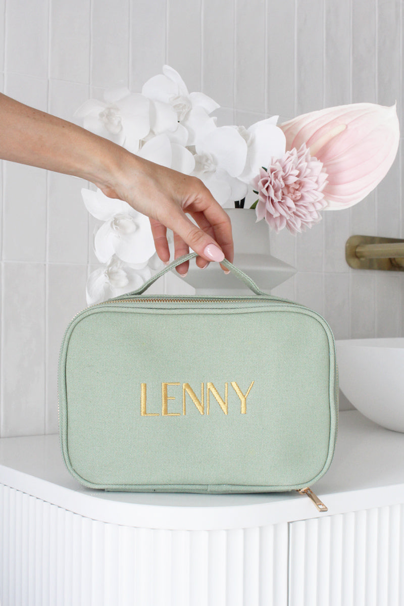 Sage Green Vanity Case | Personalised Bag | Custom Toiletry Bag
