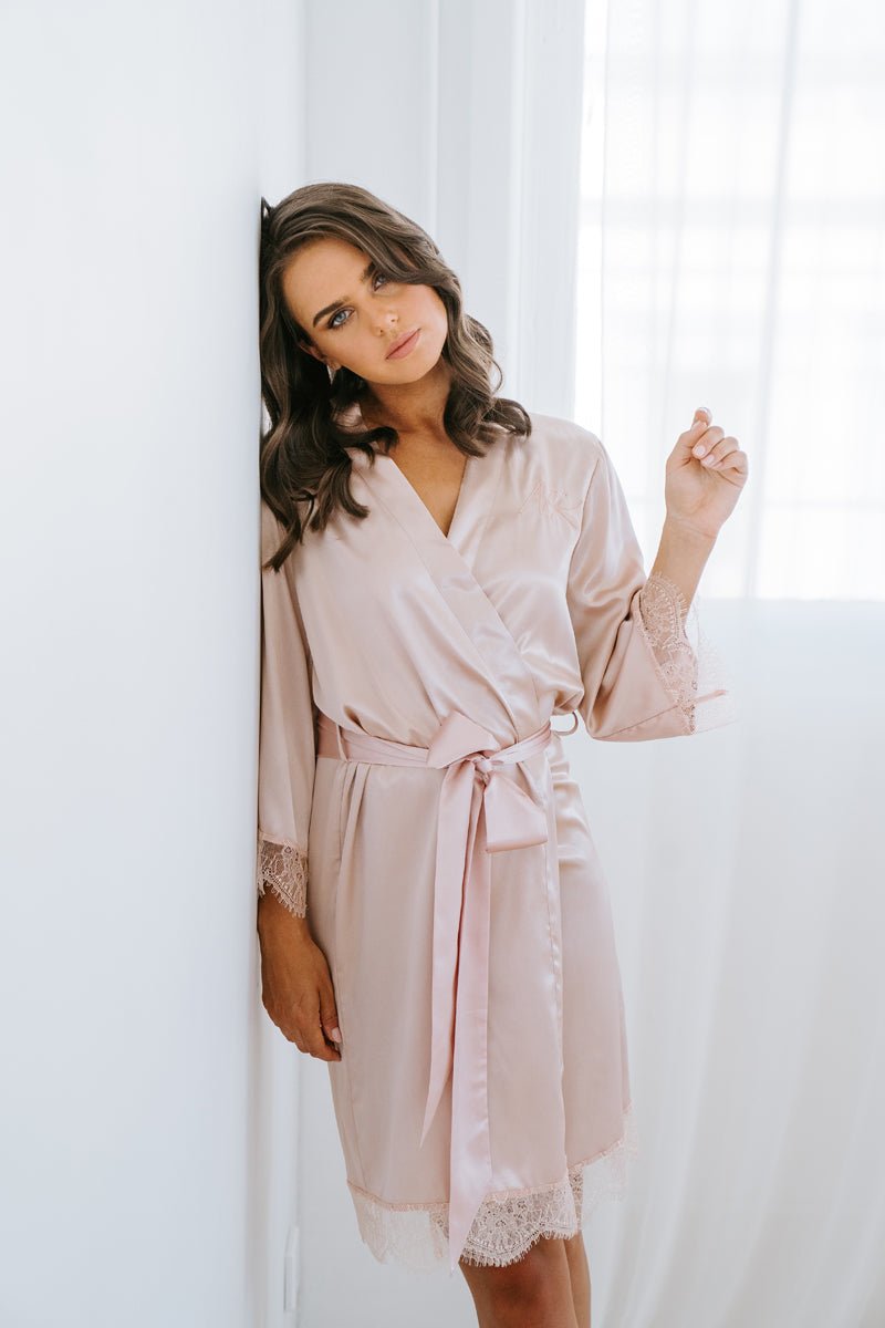 Lace Bridesmaid Robe | Blush Pink Robe | Satin Robe | Personalised Robe