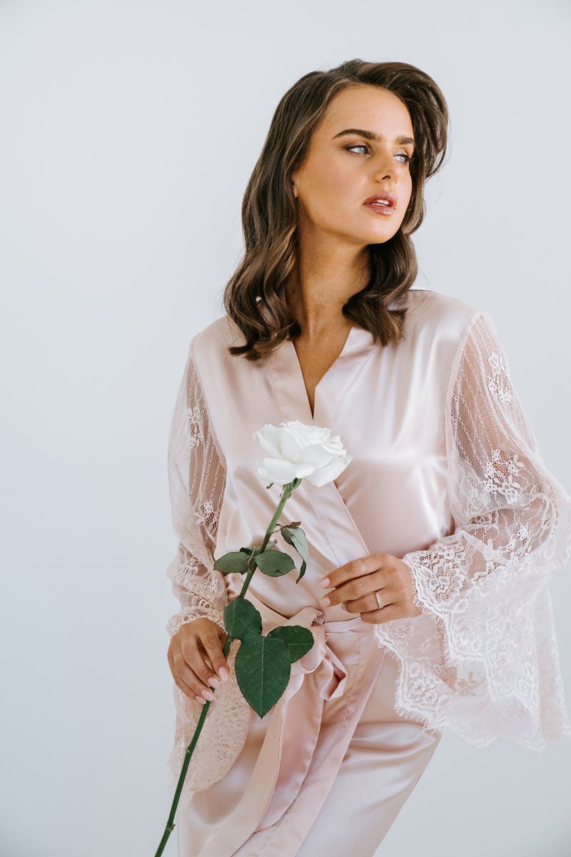 Bridesmaid Lace Robe | Blush Satin Robe | Lace Robe | Personalised Robe