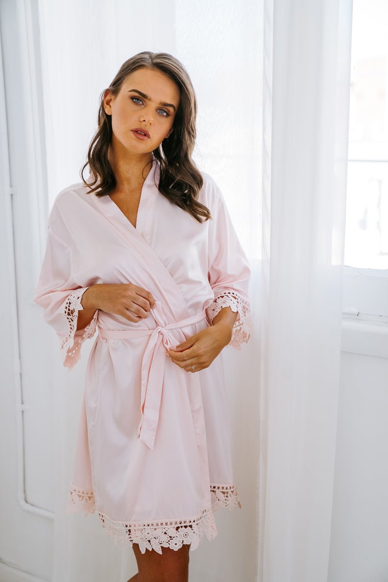 Pink Satin Robe | Bridesmaid Robe | Lace Robe | Personalised Blush Robe