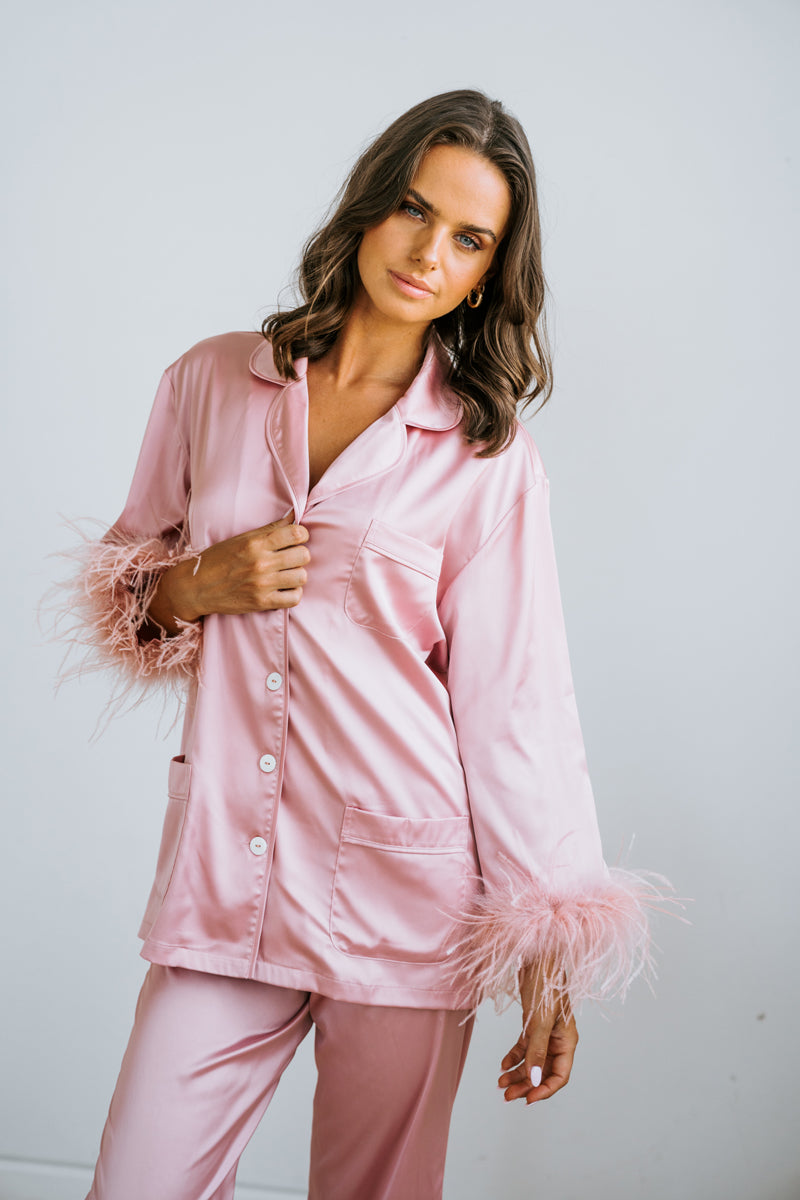 Feather Trim Pyjamas Feather PJs Australia Blush Pink