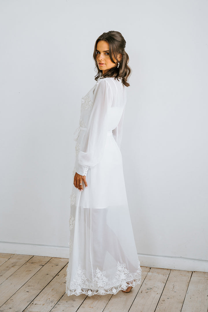 Adeline Lace Trim Bridal Robe