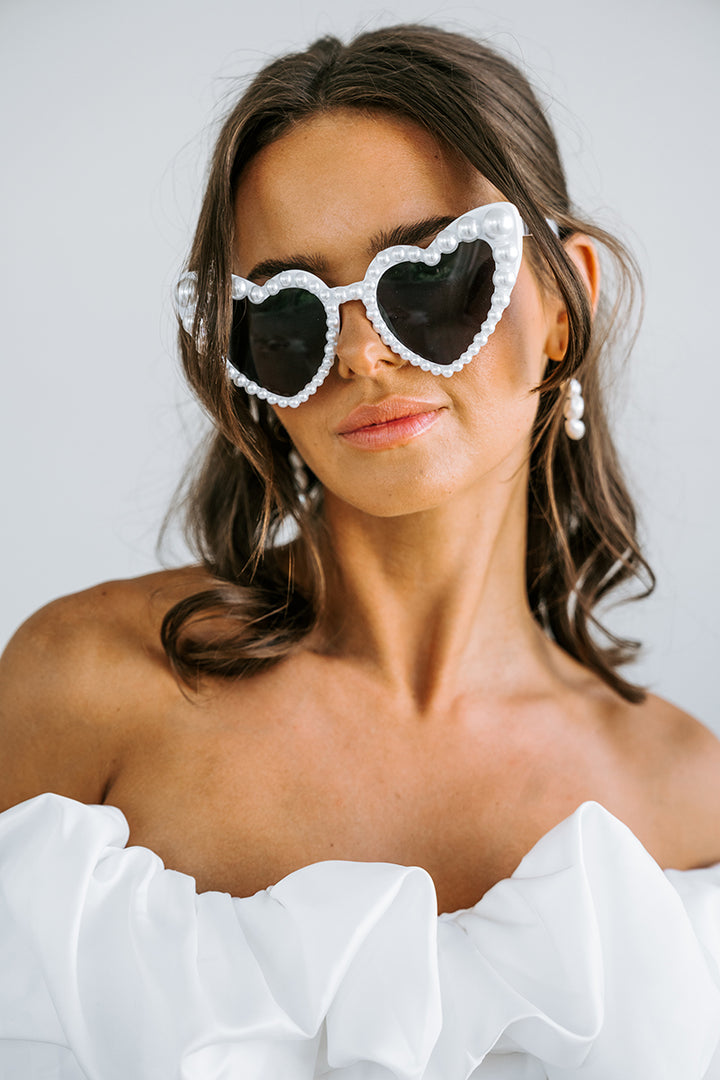 Pearl Heart Sunglasses | Bride Heart Sunglasses | Hens Party Sunglasses