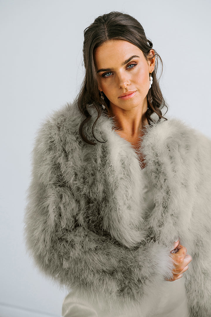 Sage Green Wedding Jacket | Feather Bridal Jacket |Fur Bridal Jackets Melbourne